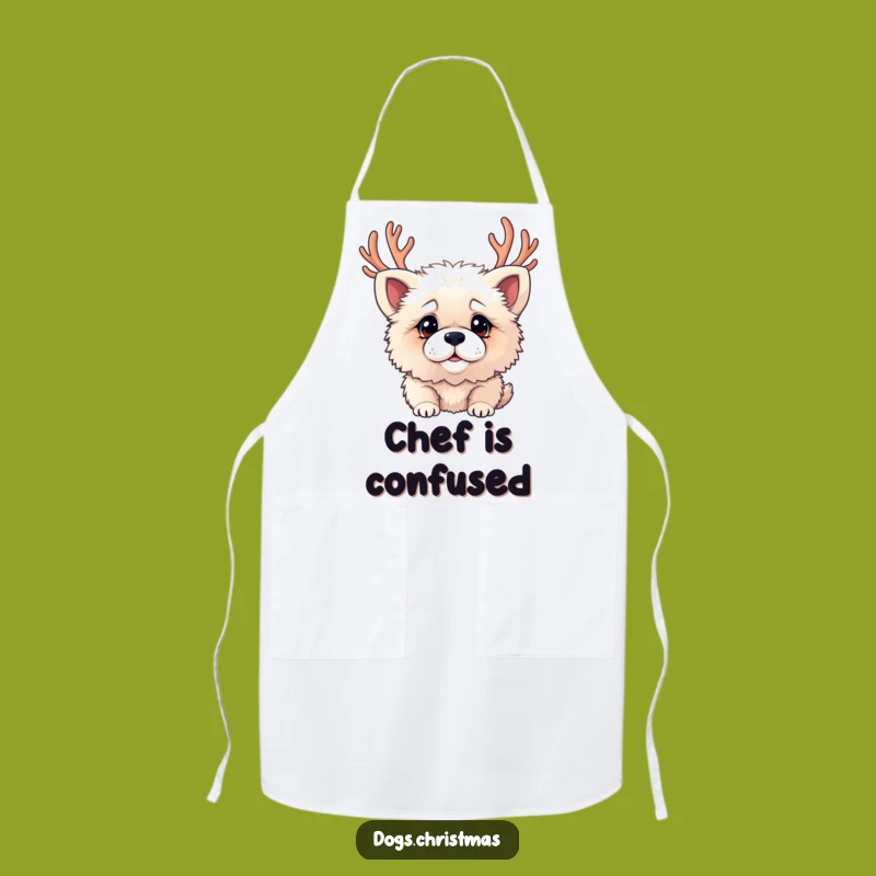 Funny Holiday Apron: Confused Dog with Antlers, Festive Kitchen Fun Gift