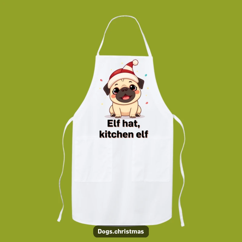 Funny Kawaii Pug Elf Hat Apron: Festive Kitchen Wear Perfect Funny Gift