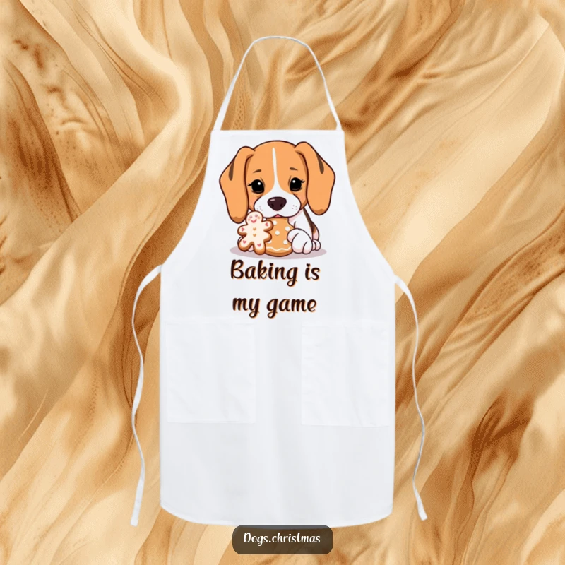 Funny Beagle Apron: A beagle intensely sniffs a gingerbread cookie, perfect for bakers who appreciate canine charm and humor.