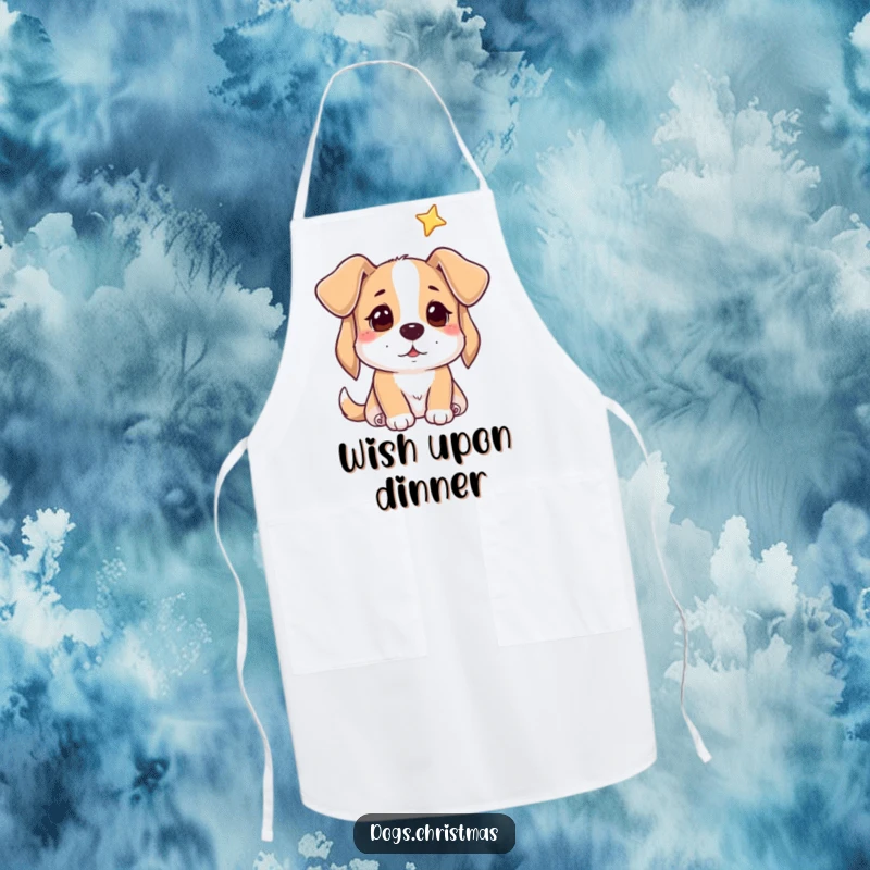 Funny apron with a dog looking hopefully towards a star, perfect for dreamers in the kitchen.
