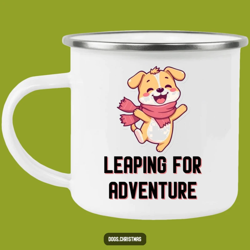 Durable Funny Dog Leap Camping Mug - Happy Scarf Pup Gift
