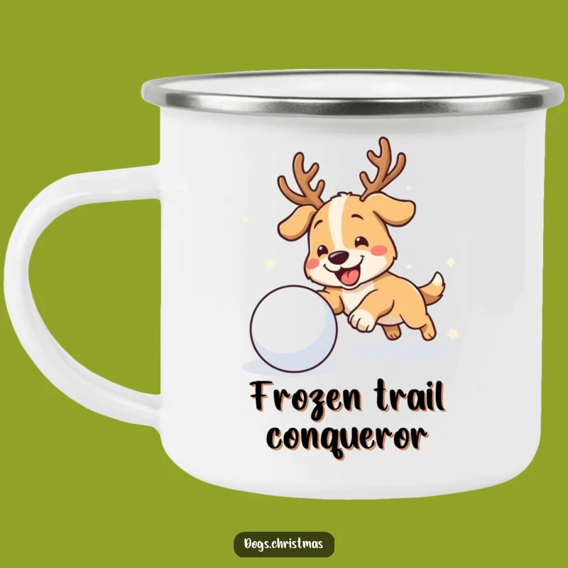 Funny Antler Dog Enamel Camping Mug: Winter Adventures with a Smile