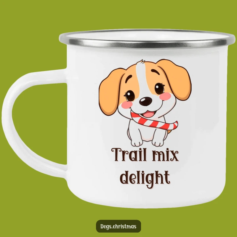 Funny Dog Candy Cane Camping Mug: Enjoy Outdoors with a Grinning Pup's Holiday Spirit