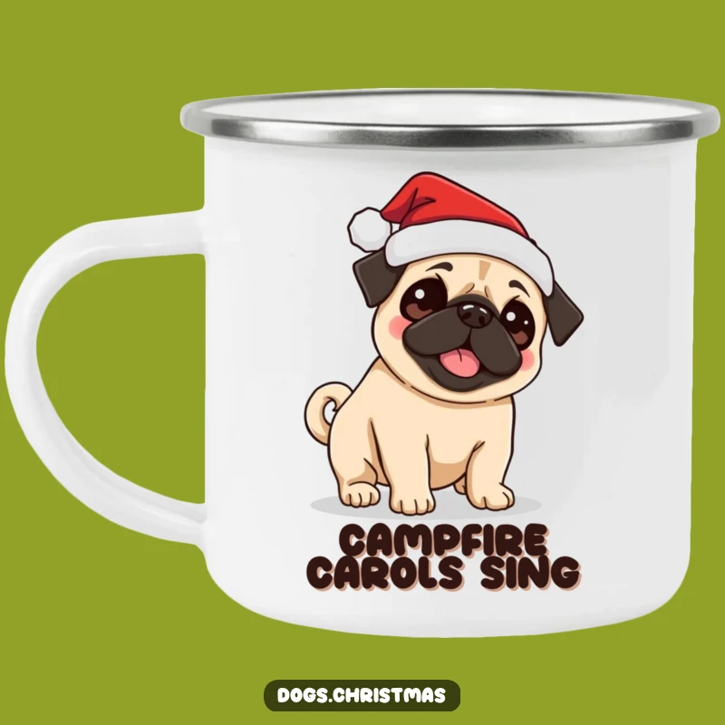 Funny Pug Santa Camping Mug: Excited Tail Wagging Dog Cup for Festive Adventures
