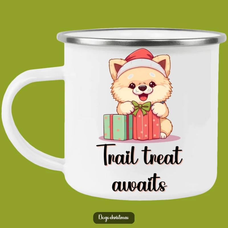 Funny Santa Dog Enamel Camping Mug: Festive Sips for Outdoor Cheer