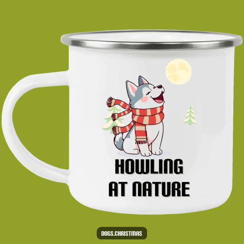 Rustic Funny Kawaii Husky Howl Camping Mug - Outdoor Moon Gift
