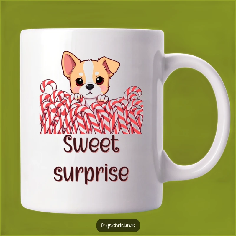 Funny Dog Candy Cane Mug - Curious Pup Sweet Treat Peek Gift Idea