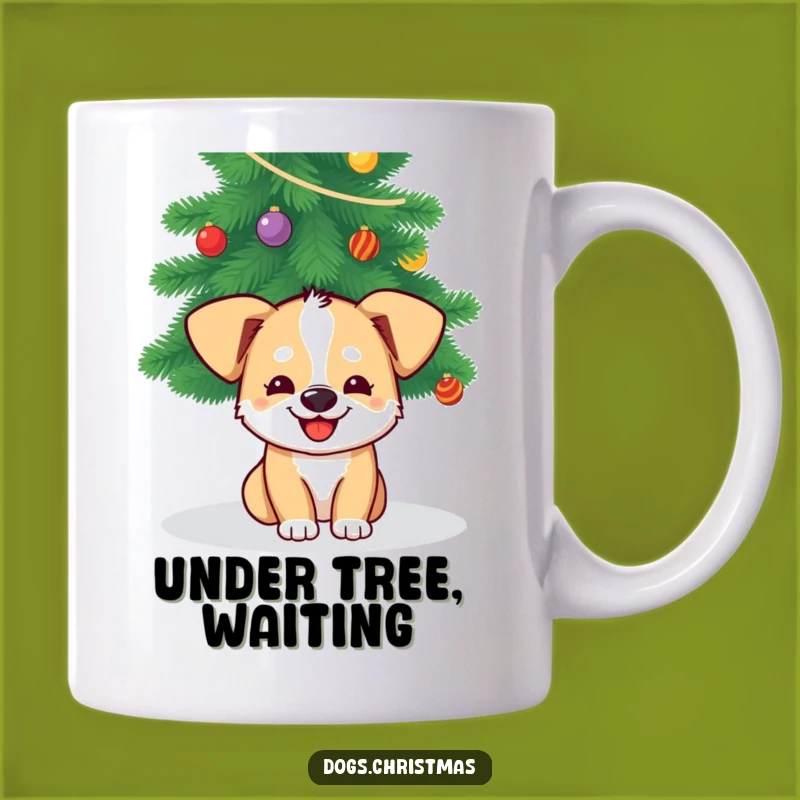 Funny Dog Christmas Mug: Grinning Pup Under Tree Gift for Holiday Fun