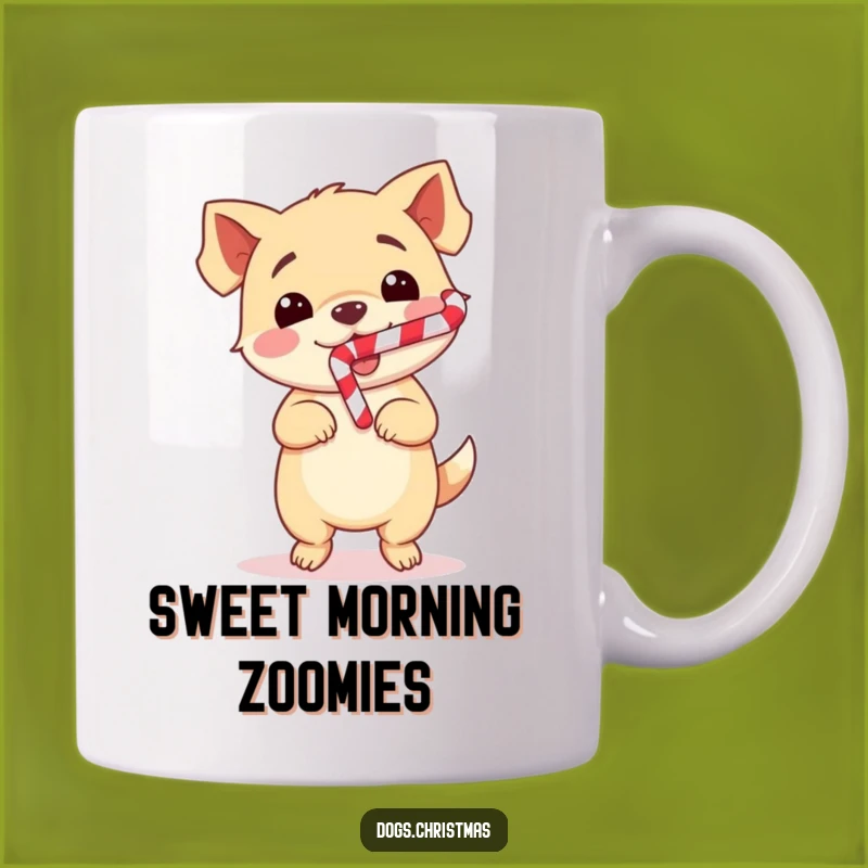 Funny Dog Dance Mug: Kawaii Pup Candy Cane Joy, Perfect Humorous Gift!