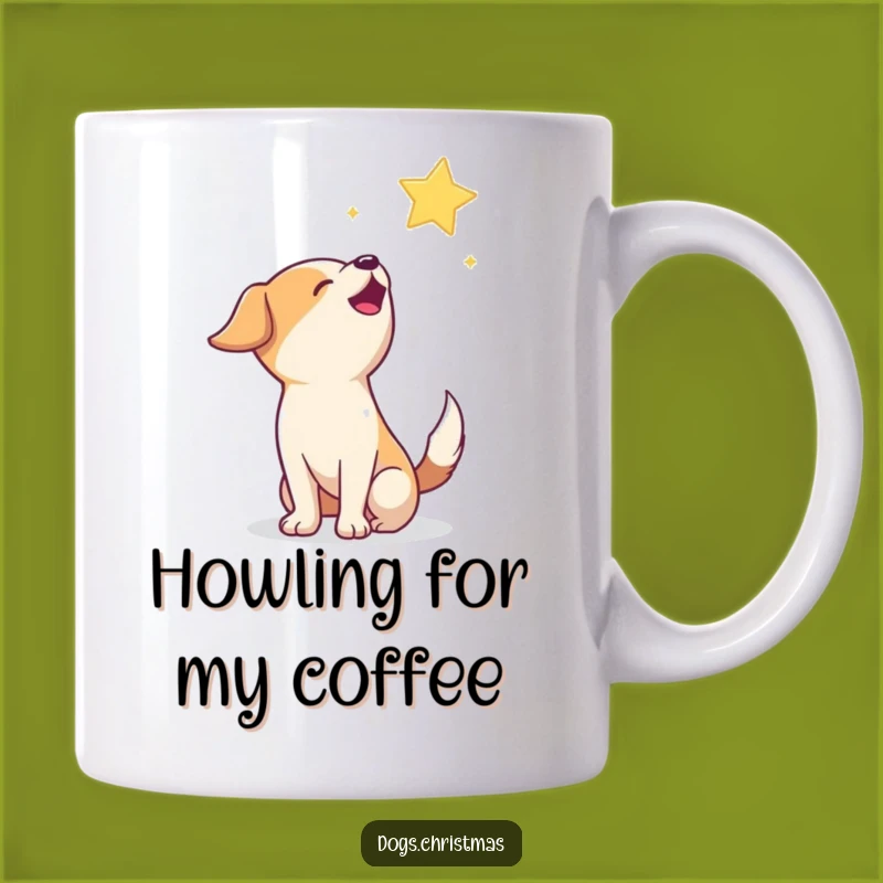 Funny Howling Dog Star Mug: Happy Pup Wishing, Magical Night Funny Gift
