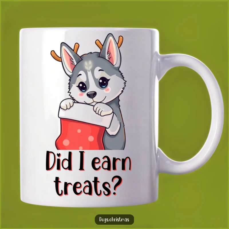 Funny Husky Reindeer Christmas Mug - Curious Dog Holiday Humor Gift
