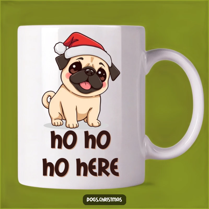 Funny Pug Santa Mug: Excited Tail Wagging Dog for Festive Holiday Cheer Gift