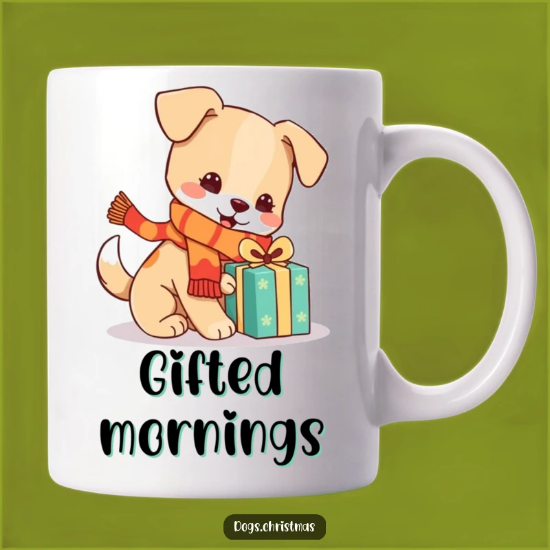 Funny Festive Dog Mug, Kawaii Scarf Pup, Gift For Dog Lovers