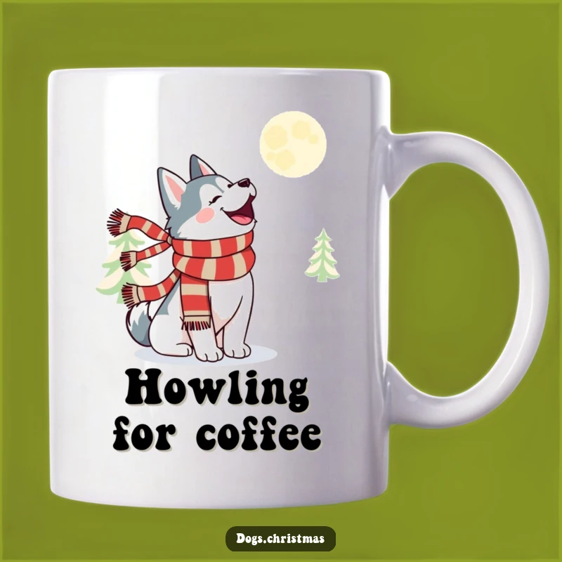 Funny Kawaii Husky Howl Mug - Merry Moonlit Festive Gift