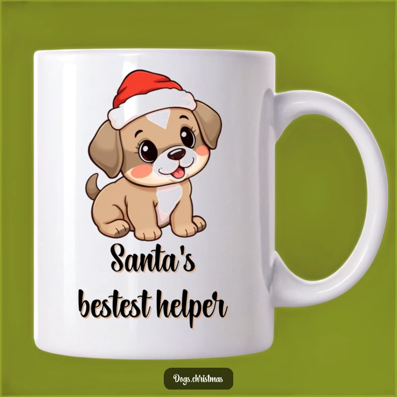 Funny Puppy Santa Hat Mug: Adorable Wagging Tail Dog, Perfect Christmas Gift