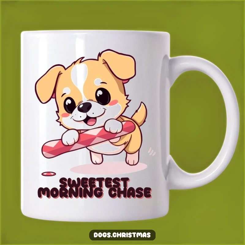 Funny Excited Dog Candy Cane Mug: Small Pup Holiday Joy, Perfect Gift