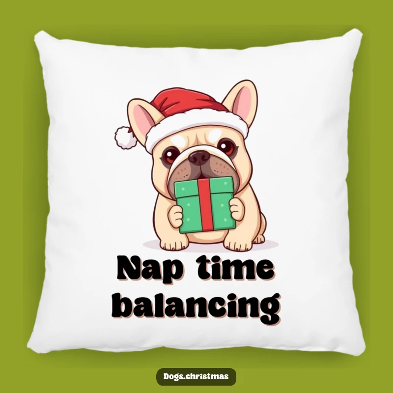 Cute Funny Kawaii Bulldog Santa Pillow - Festive Dog Comfort Gift