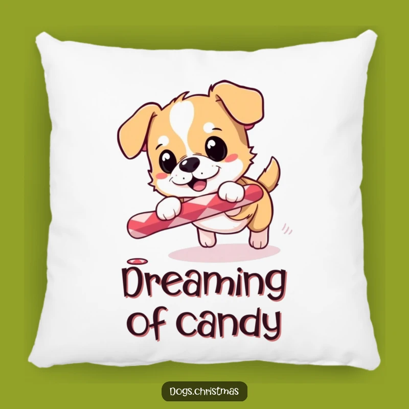 Funny Cuddle Pillow: Excited Dog Candy Cane, Cozy Holiday Decor Gift
