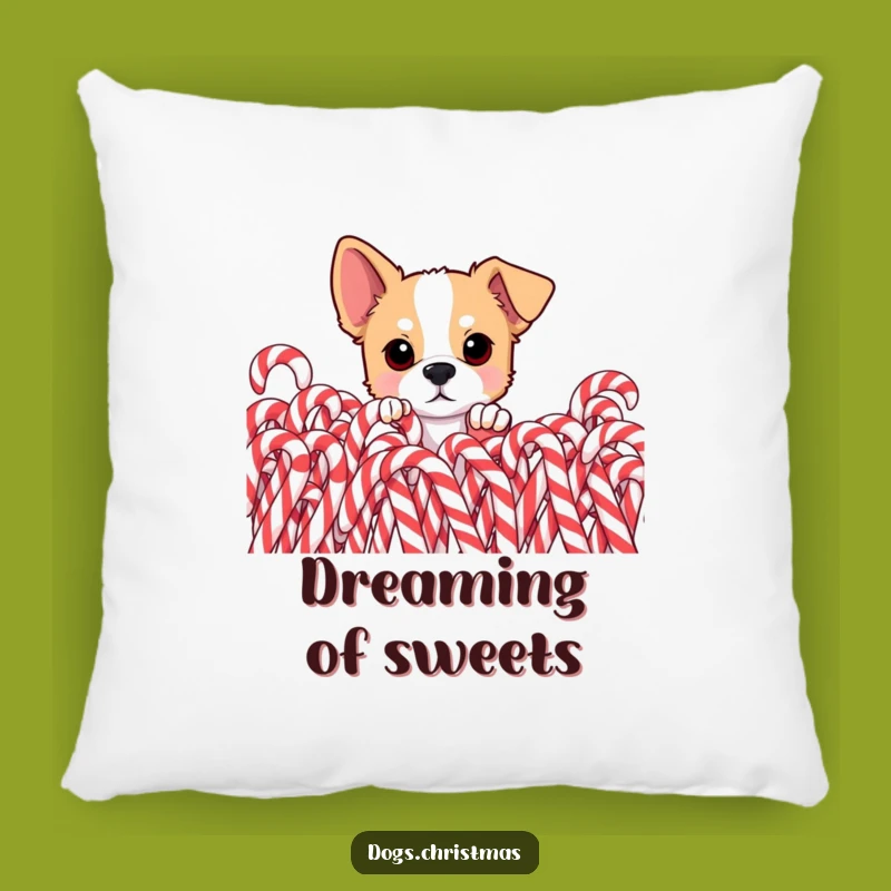 Funny Dog Candy Cane Pillow - Cozy Pup Sweet Holiday Decor Accent