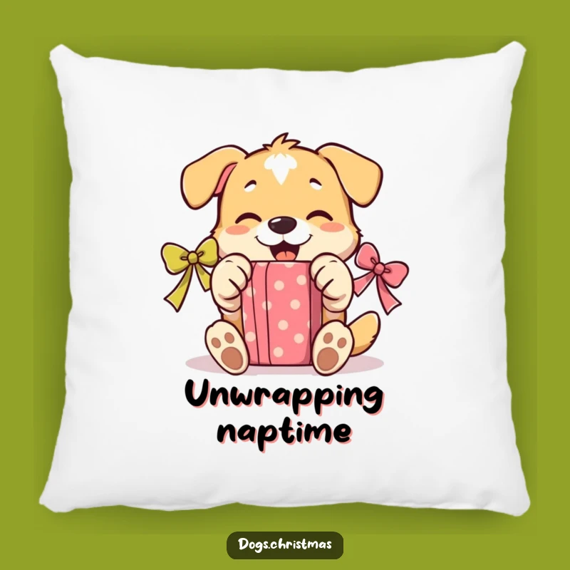 Funny Unwrapping Dog Pillow: Cozy Paws Opening Gift Cushion, Joyful Decor Gift