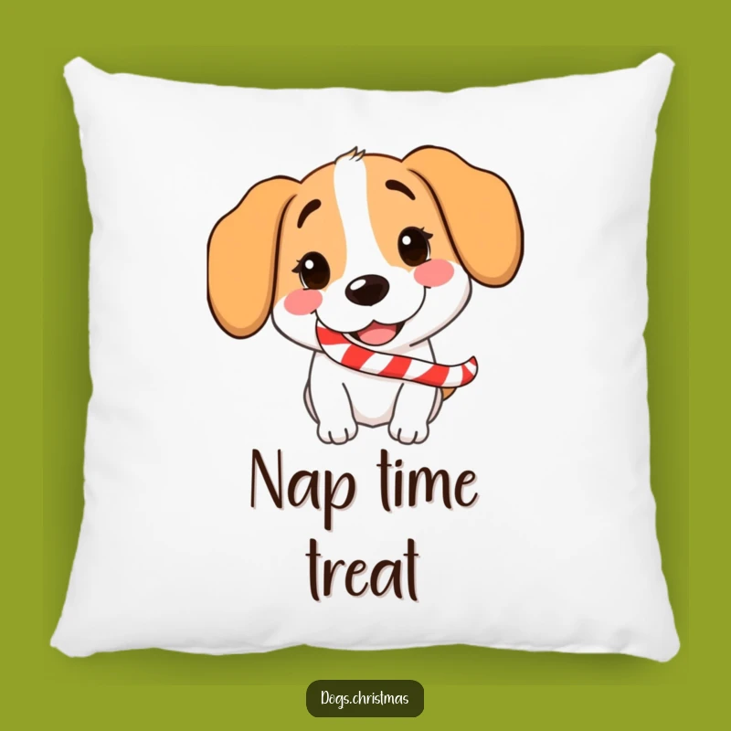 Funny Dog Candy Cane Pillow: Snuggle Up with a Grinning Pup's Holiday Cheer Design