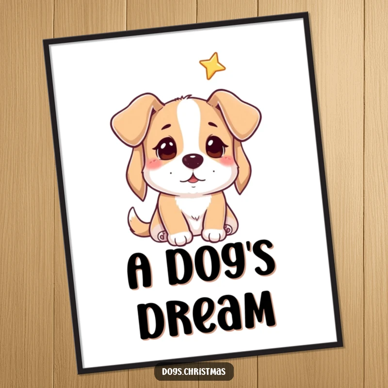 Funny digital art print of a dog's hopeful gaze directed towards a shining star, inspiring wall art.