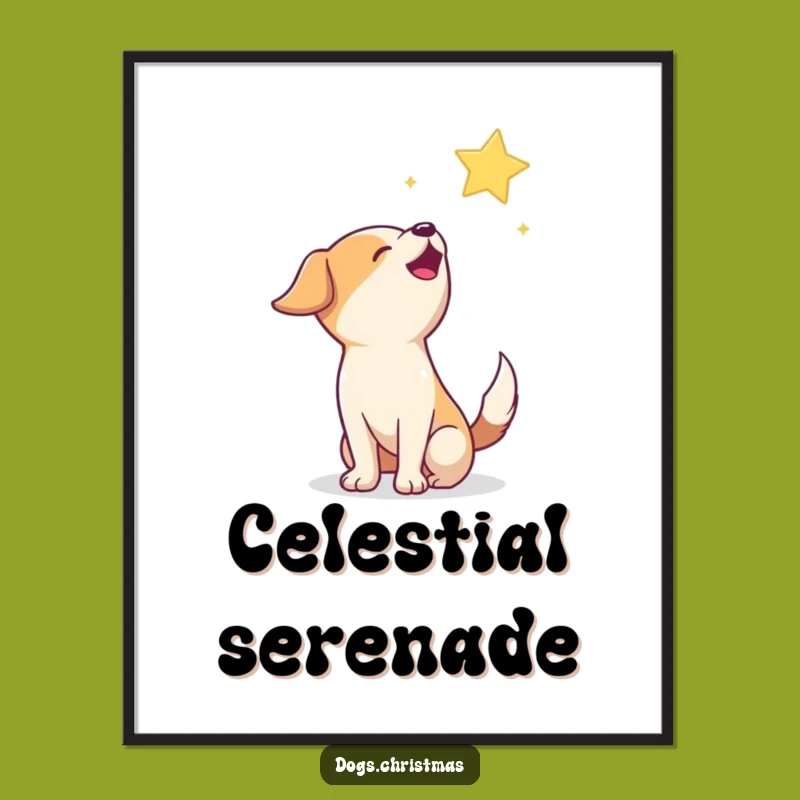 Funny Howling Dog Digital Art: Starry Night Printable, Instant Magical Decor Gift