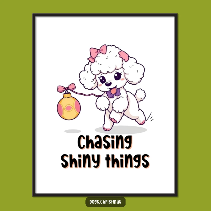 Funny Kawaii Poodle Ornament Chase Digital Print: Playful Art Perfect Funny Gift