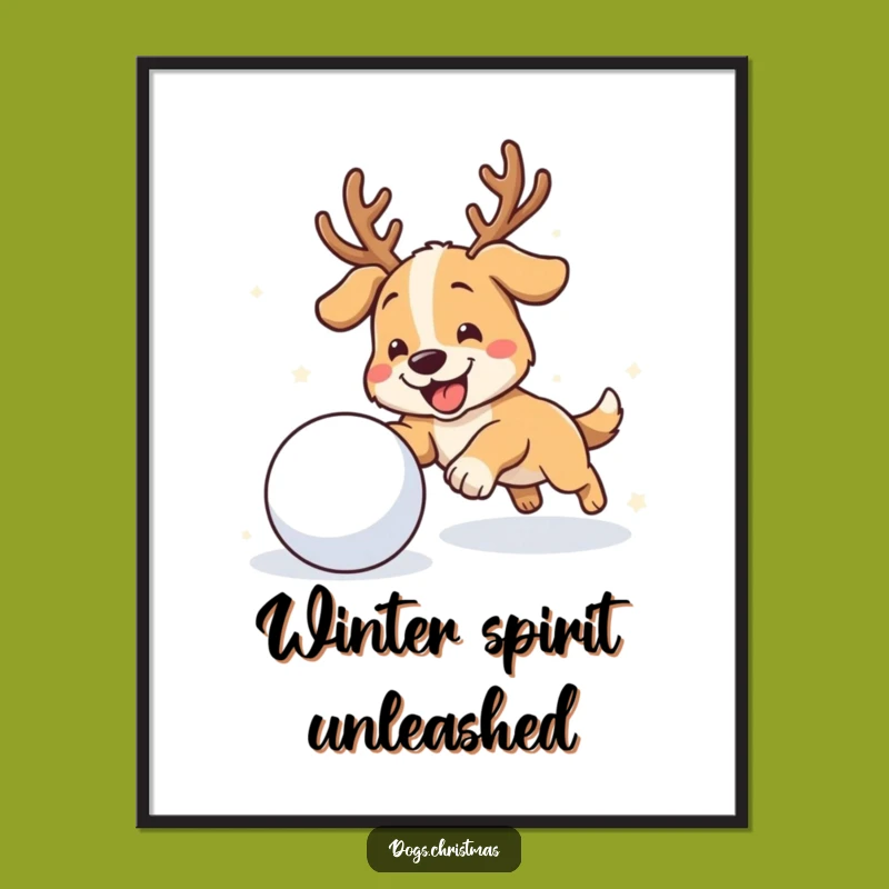 Funny Antler Dog Digital Art: Instant Download for Whimsical Winter Decor
