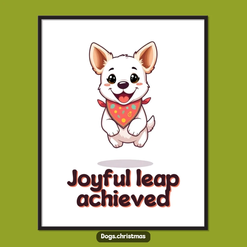 Funny Digital Art: Happy Dog Jump, Festive Bandana Decor, Printable Gift