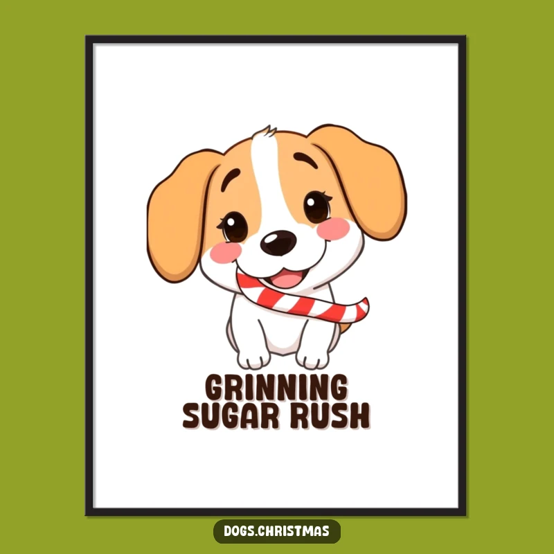 Funny Dog Candy Cane Digital Art Print: Instant Holiday Cheer with Grinning Pup Design