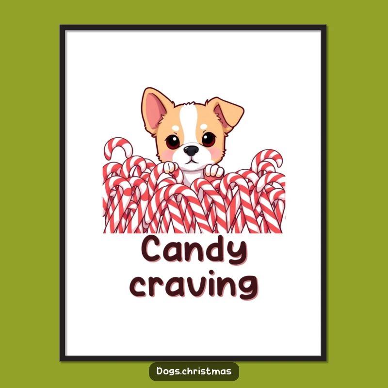 Funny Dog Candy Cane Digital Print - Curious Pup Sweet Holiday Art