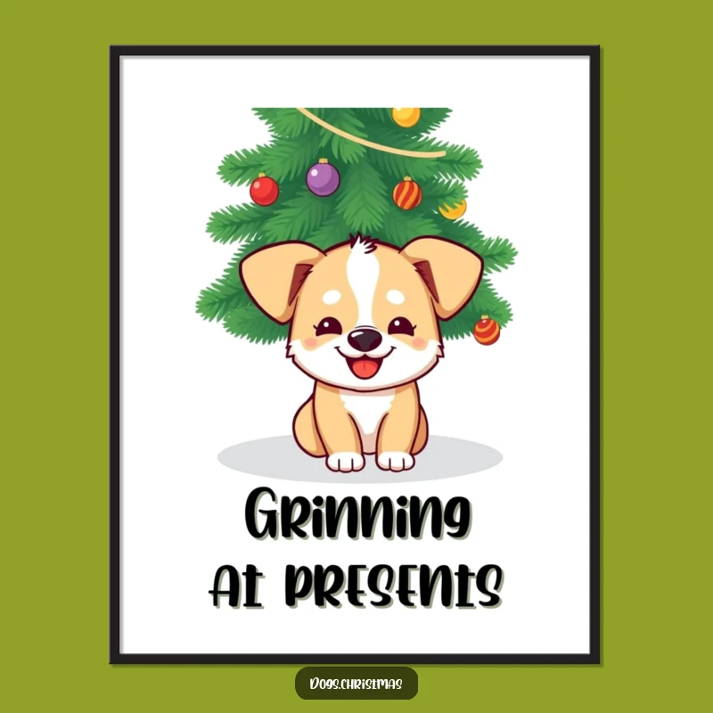 Funny Dog Christmas Digital Art: Grinning Pup Holiday Downloadable Art