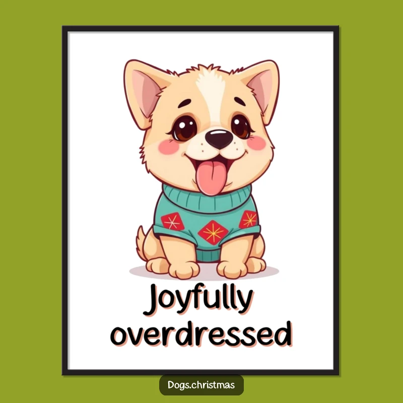 Funny Dog Sweater Digital Art: Happy Pup Print, Festive Gift