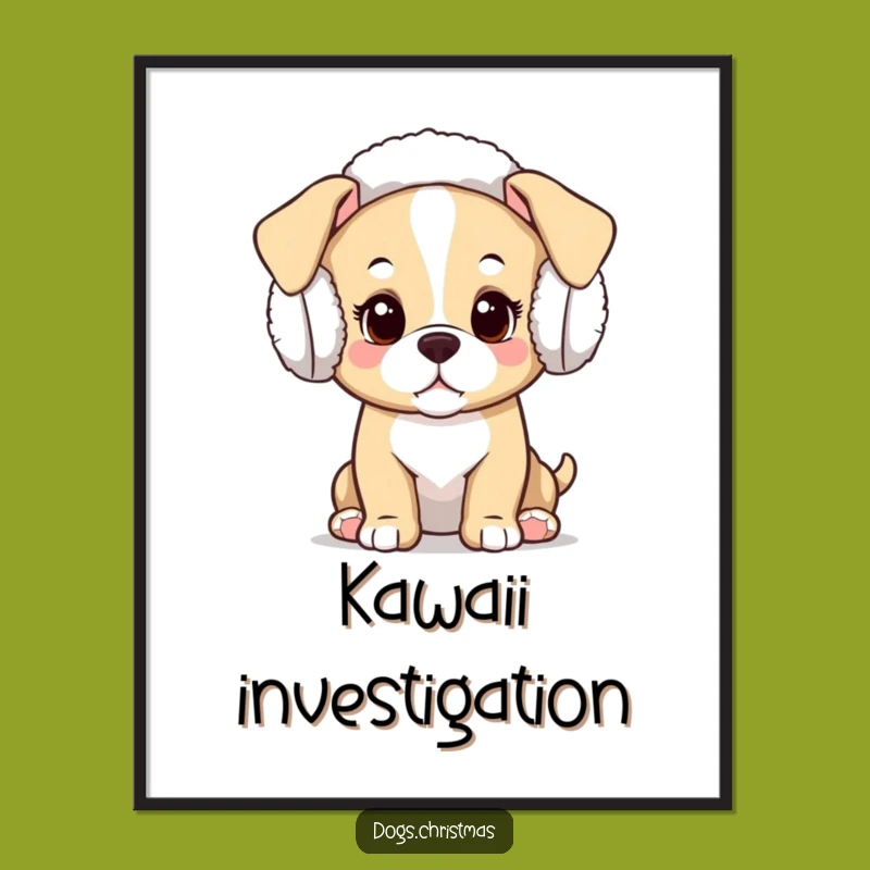 Funny Kawaii Puppy Digital Art: Curious Dog Printable, Instant Adorable Festive Decor