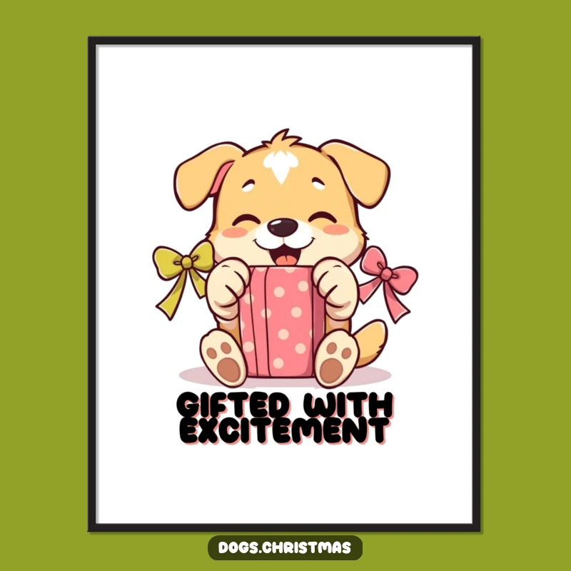 Funny Unwrapping Dog Digital Art: Happy Paws Printable, Instant Joyful Decor Gift
