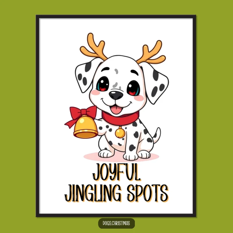 Funny Kawaii Dalmatian Bell Digital Print: Reindeer Art Perfect Funny Gift