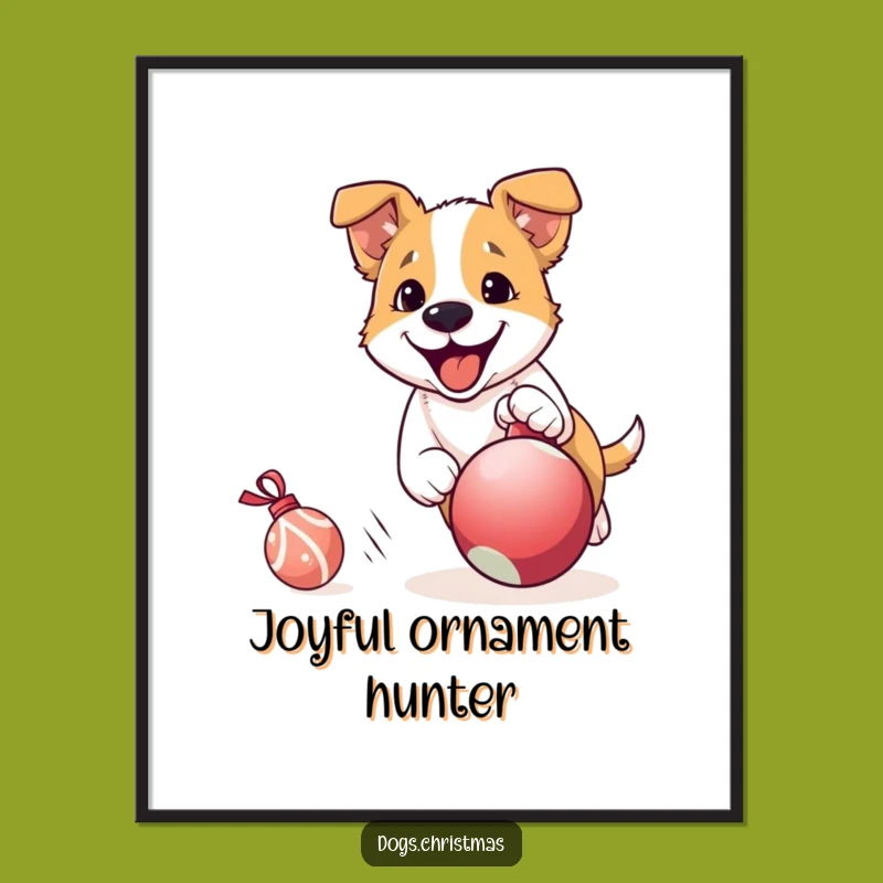 Funny Dog Ornament Chase Digital Print: Festive Wall Art for Laughs