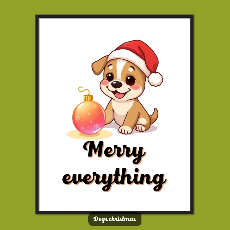 Funny Dog Santa Digital Print - Festive Pup Christmas Ornament Art