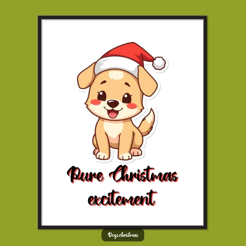 Funny Christmas Dog Digital Art: Santa Pup Printable, Instant Holiday Decor Gift