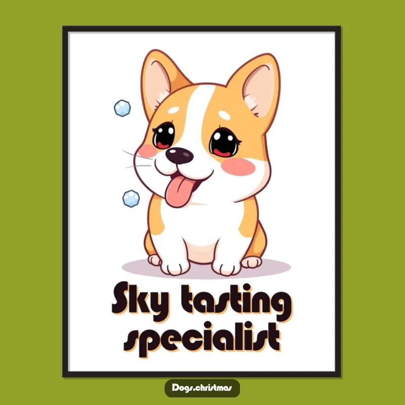 Funny Corgi Snowflake Digital Print - Instant Winter Dog Art Gift