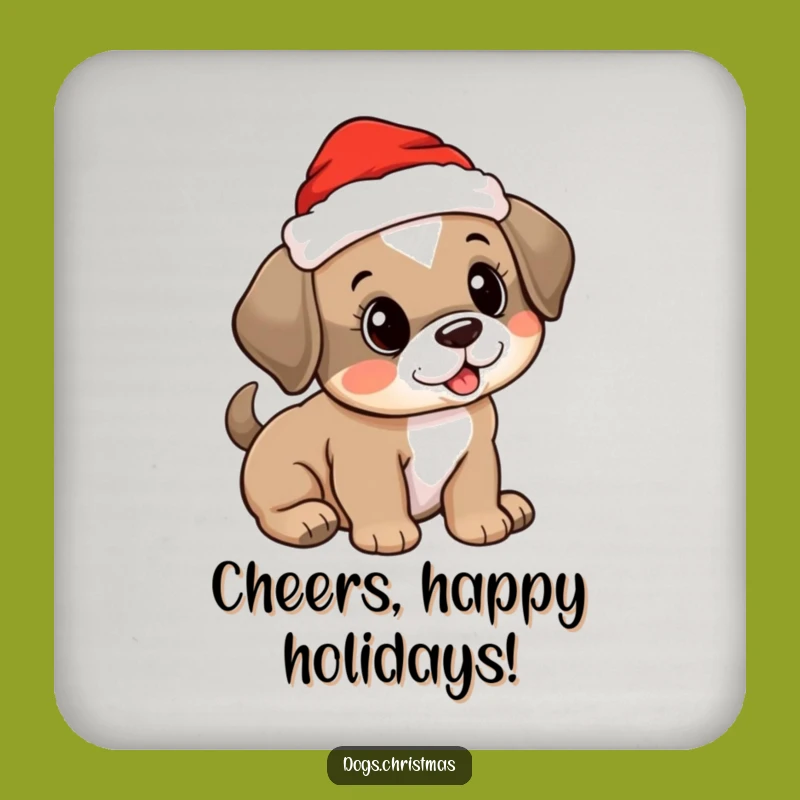Funny Drink Coaster: Cute Puppy Santa Hat, Protect Surfaces, Holiday Gift