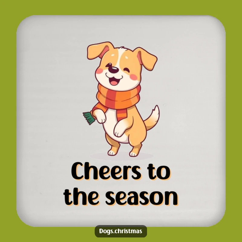 Funny Dog Festive Prance Coaster: Protect Surfaces with Happy Pup Art