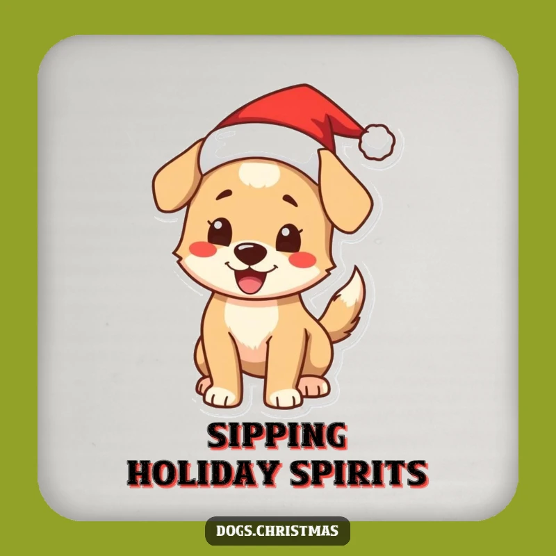 Funny Christmas Dog Coaster: Santa Pup Drink Protector, Humorous Holiday Decor Gift