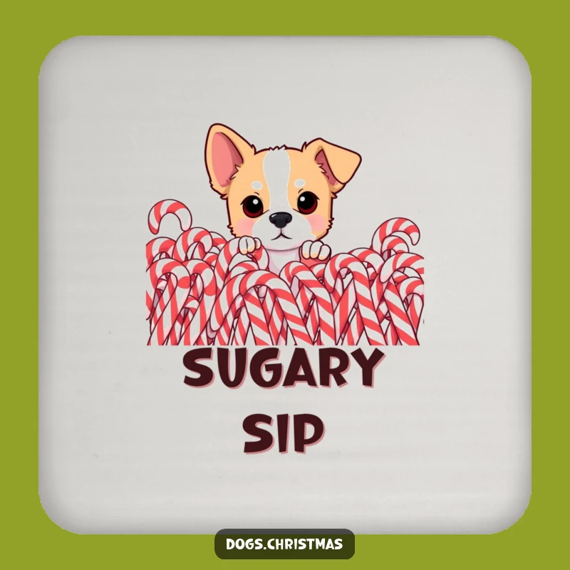 Funny Dog Candy Cane Coaster - Curious Pup Sweet Holiday Decor