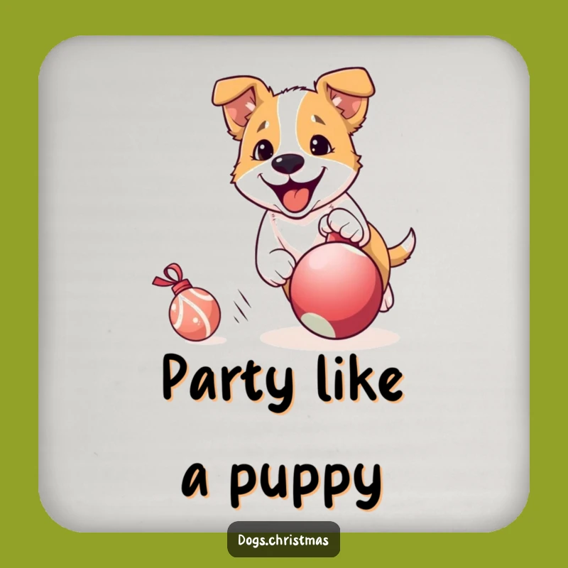 Funny Dog Ornament Chase Coaster Set: Protect Surfaces with Holiday Humor