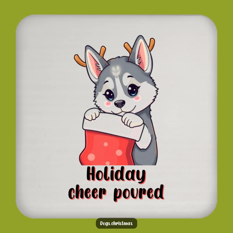 Funny Husky Reindeer Coaster - Curious Christmas Dog Decor Gift