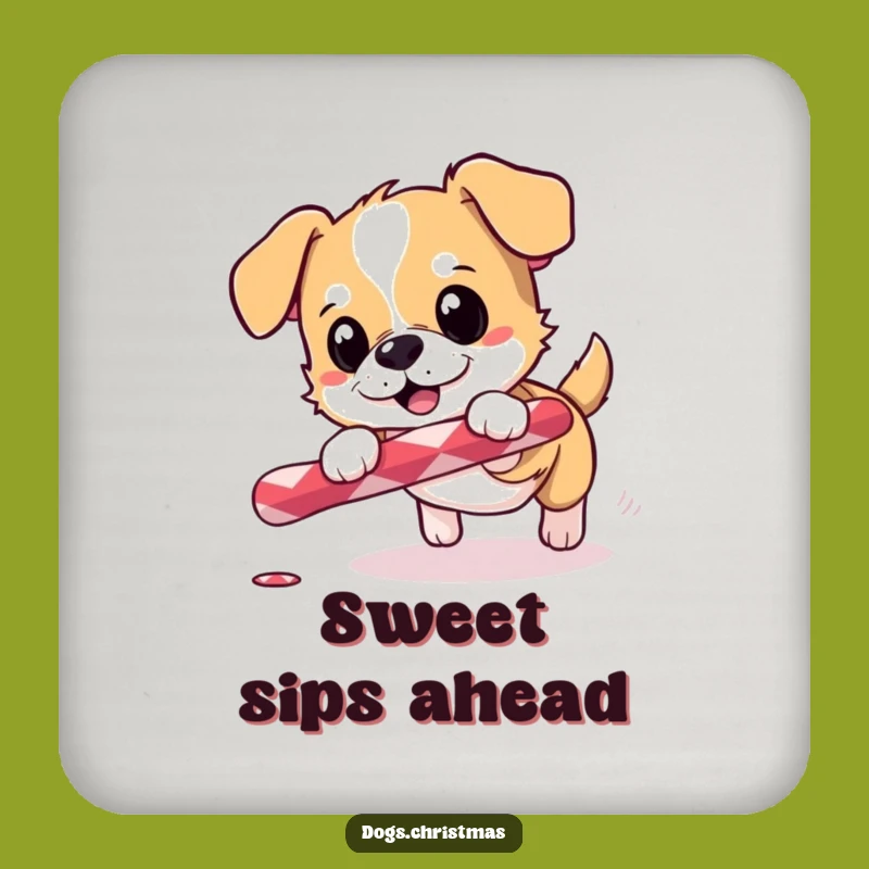 Funny Drink Coaster: Excited Dog Candy Cane, Protect Surfaces, Holiday Gift