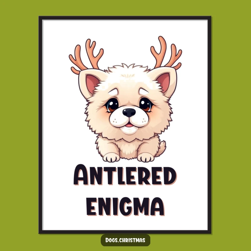Funny Antler Dog Poster: Confused Canine Art, Whimsical Holiday Decor Gift