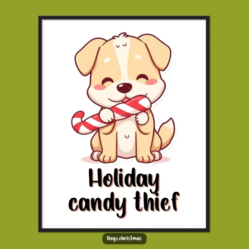 Funny Candy Cane Dog Poster: Sweet Pup Art, Whimsical Funny Gift for Walls